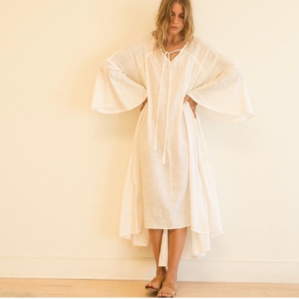 Natalie Martin Womens Gauzy Cotton Fernanda White Boho Dress Bell Sleeve